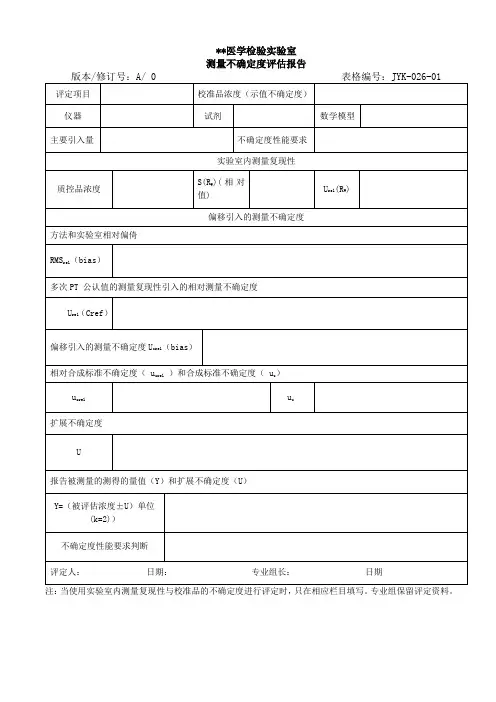 医学实验室测量不确定度评估报告
