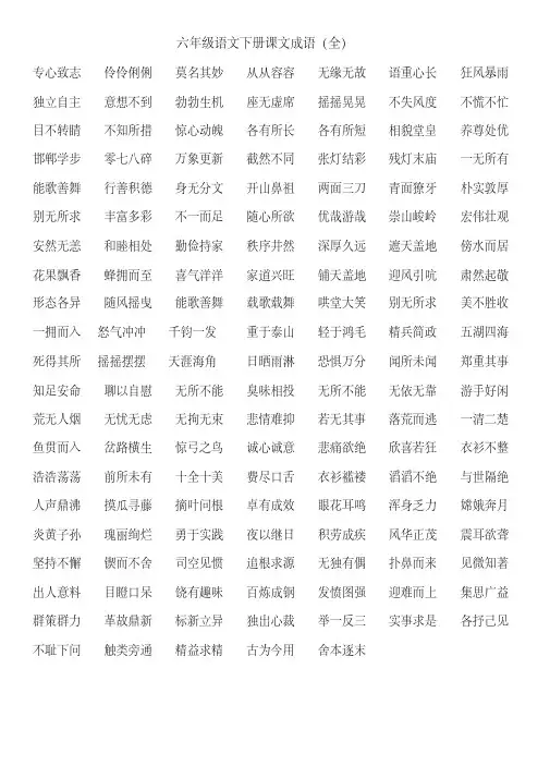 【精品】六年级语文下册课文成语全