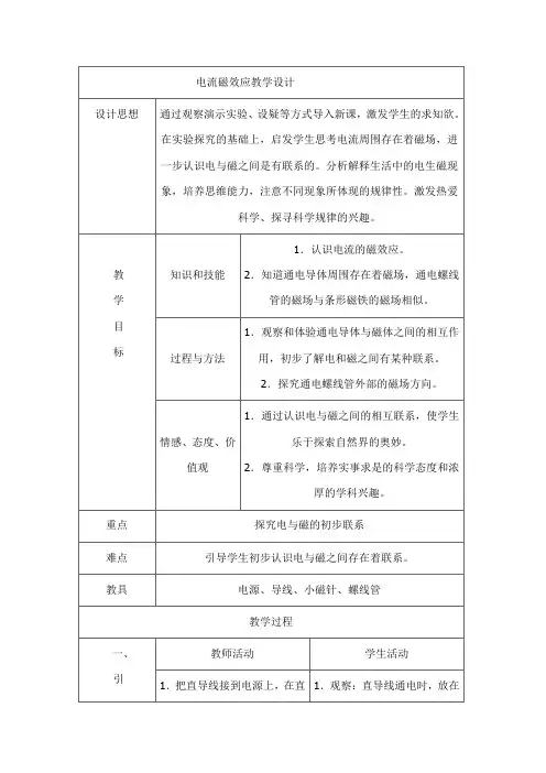电流磁效应教学设计