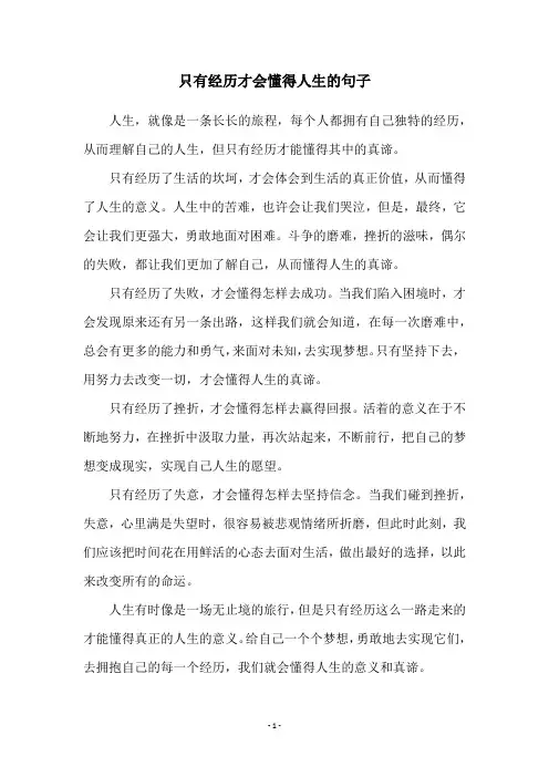 只有经历才会懂得人生的句子