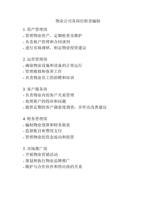 物业公司各岗位职责编制