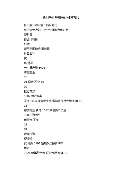 新旧会计准则会计科目对比