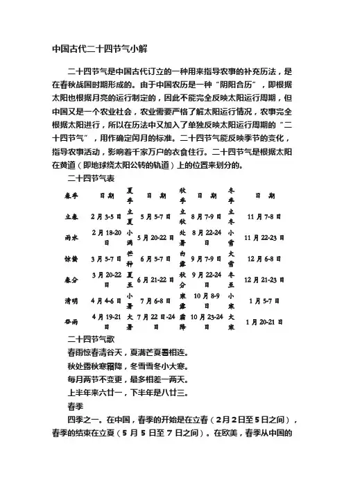 中国古代二十四节气小解
