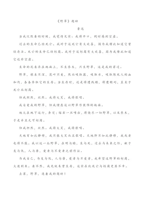 鲁迅中的野草中的题词