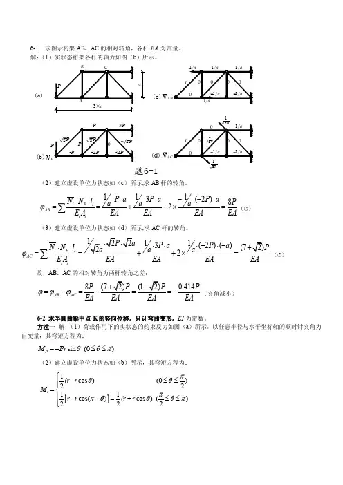 【2017年整理】结构力学静定结构位移计算习题解答