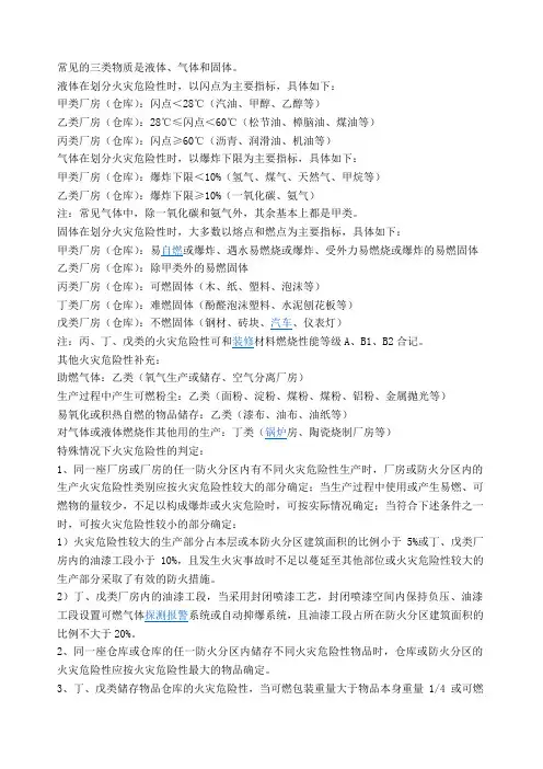 火灾危险性分类