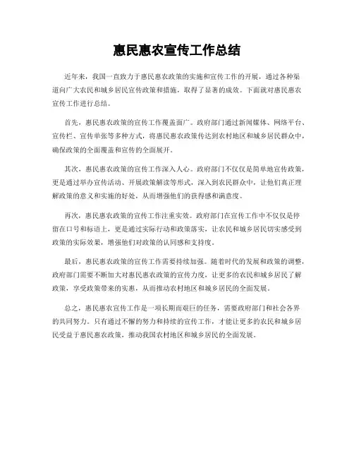 惠民惠农宣传工作总结
