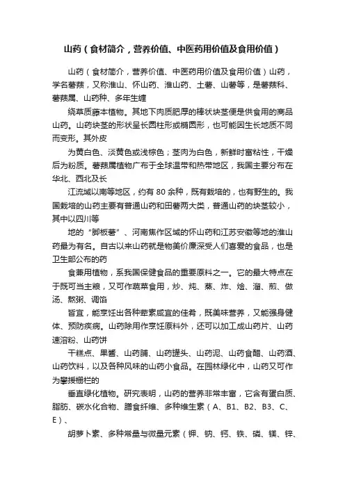 山药（食材简介，营养价值、中医药用价值及食用价值）