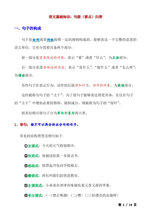 小学语文基础知识句段(要点)归类