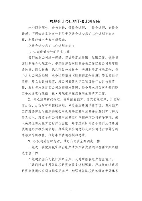 总账会计今后的工作计划5篇