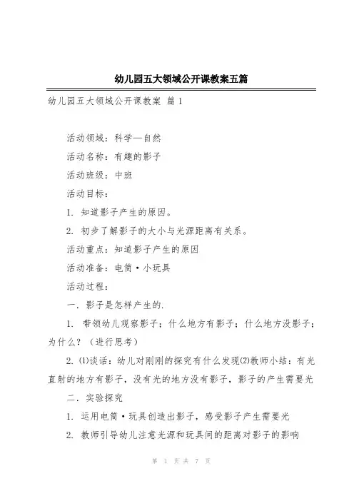 幼儿园五大领域公开课教案五篇