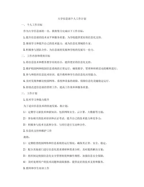 大学信息部个人工作计划