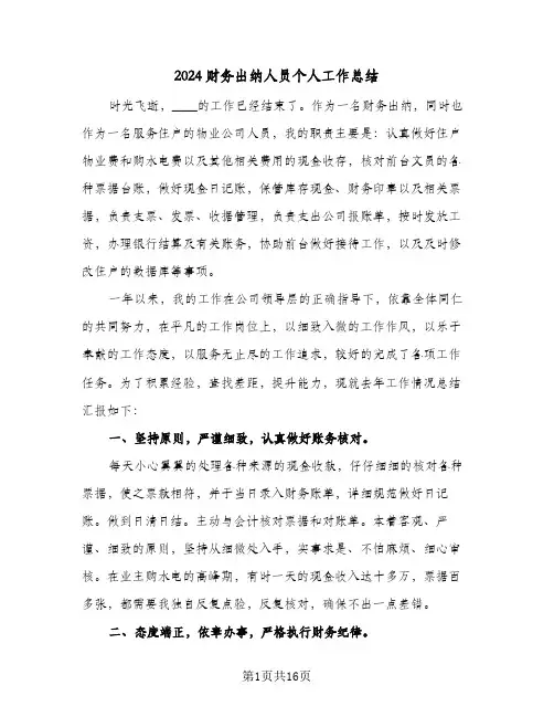 2024财务出纳人员个人工作总结(五篇)