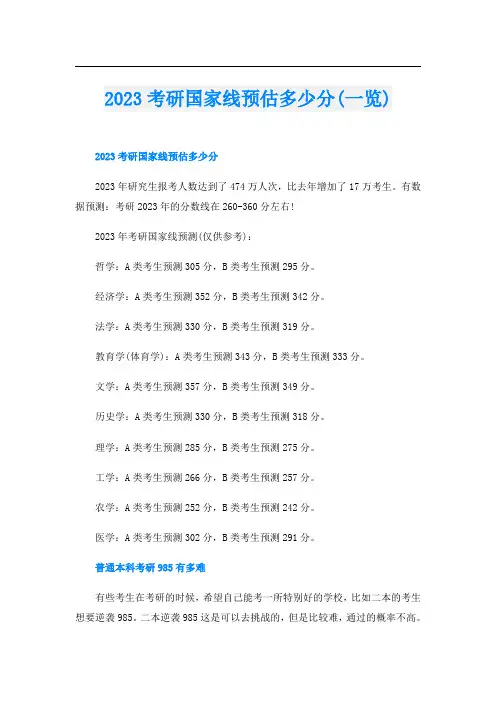 2023考研国家线预估多少分(一览)