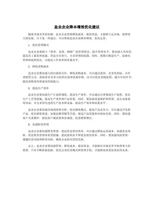 盐业企业降本增效优化建议