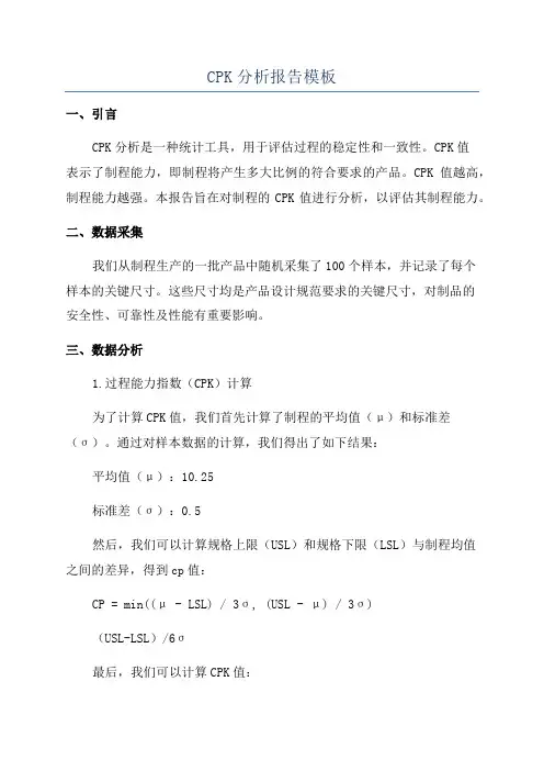 CPK分析报告模板