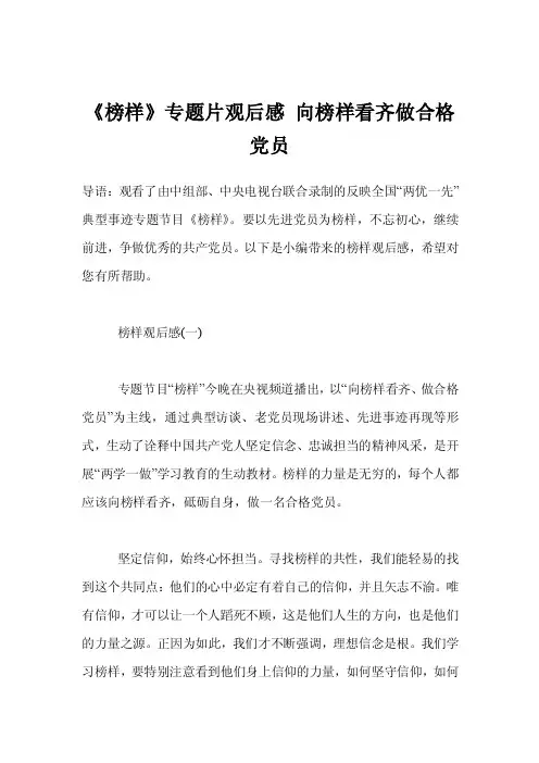 《榜样》专题片观后感向榜样看齐做合格党员