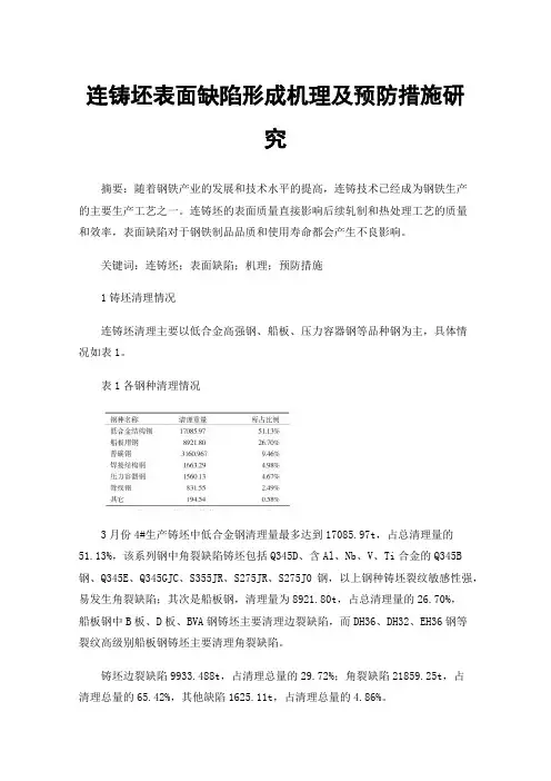 连铸坯表面缺陷形成机理及预防措施研究