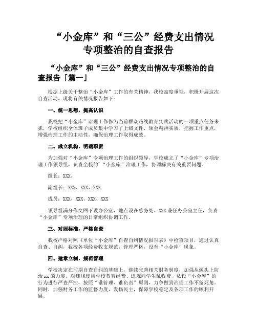 “小金库”和“三公”经费支出情况专项整治的自查报告