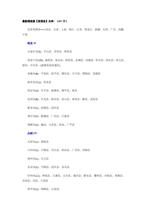 最新国家级【贫困县】名单