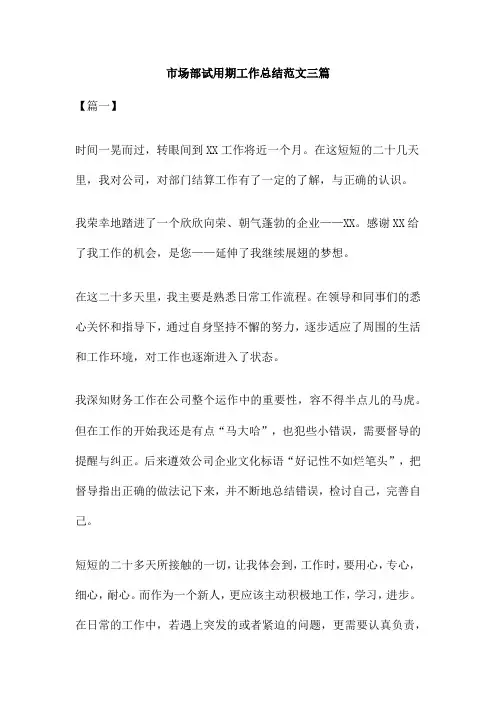 市场部试用期工作总结范文三篇