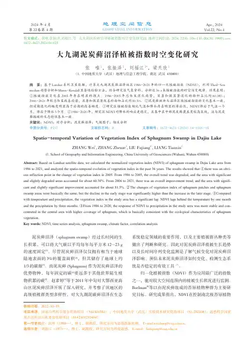 大九湖泥炭藓沼泽植被指数时空变化研究