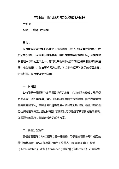 三种项目的表格-概述说明以及解释