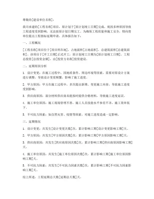 工程指标延期申请报告