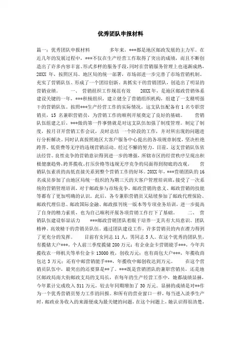 优秀团队申报材料