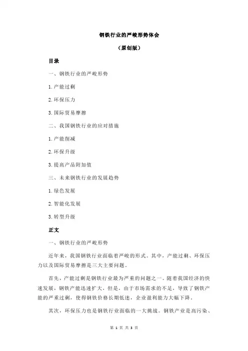 钢铁行业的严峻形势体会