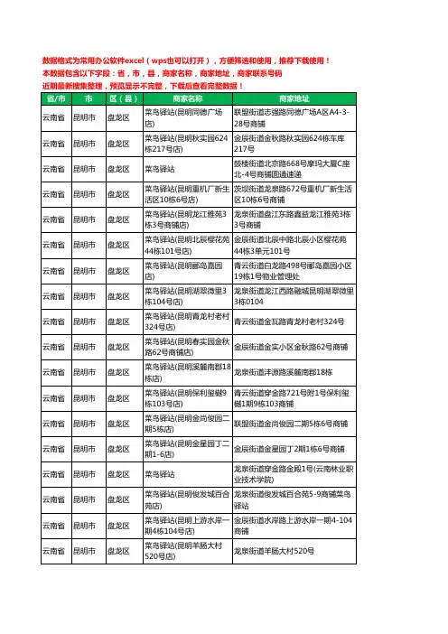 2020新版云南省昆明市盘龙区菜鸟驿站工商企业公司商家名录名单联系电话号码地址大全206家