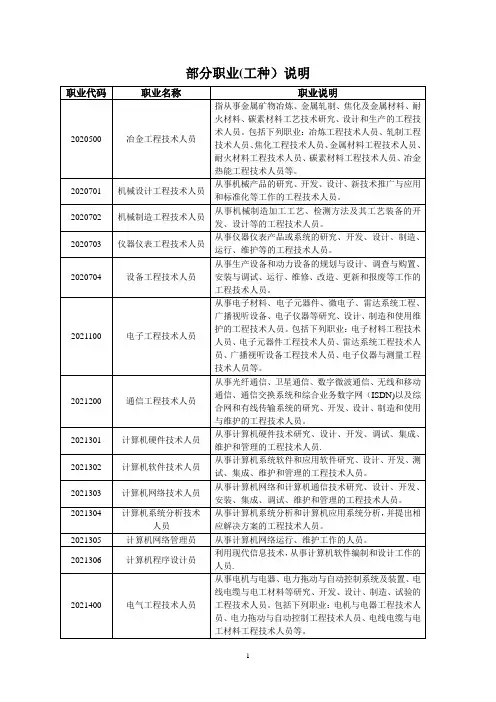 部分职业(工种)说明