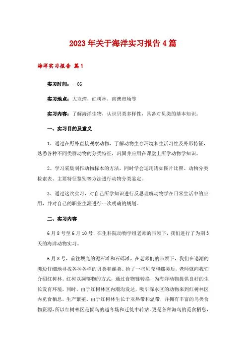 2023年关于海洋实习报告4篇