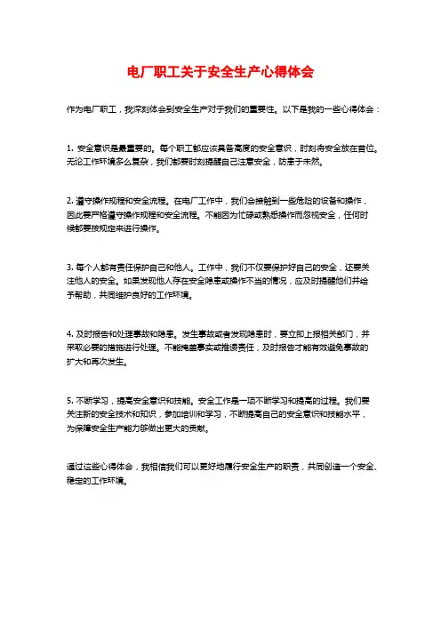 电厂职工关于安全生产心得体会