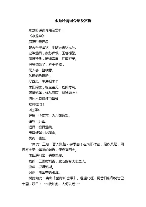 水龙吟诗词介绍及赏析