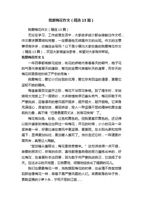 我爱梅花作文（精选13篇）