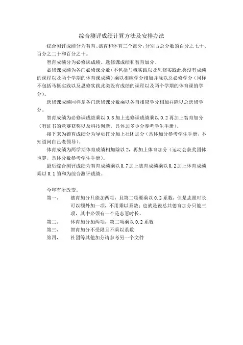 综合测评成绩计算及安排方法