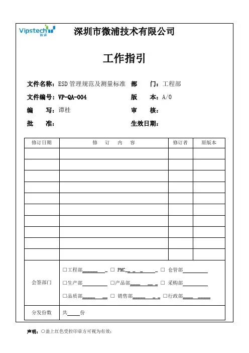 ESD管理规范及测量标准