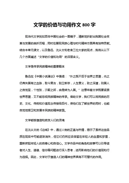 文学的价值与功用作文800字