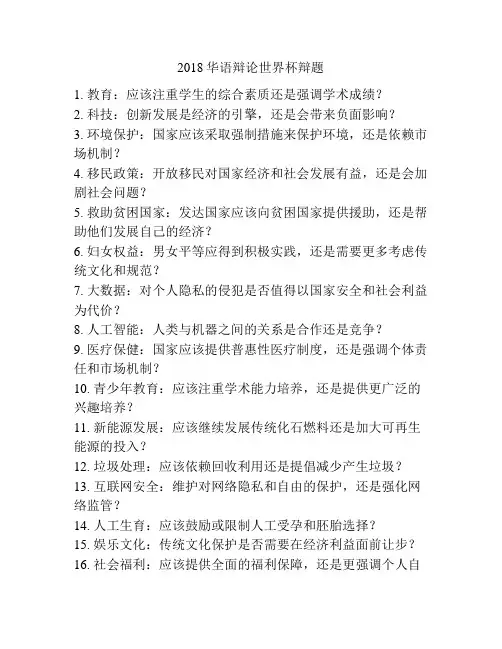 2018华语辩论世界杯辩题