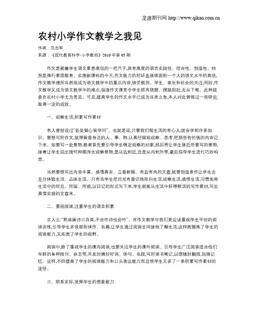 农村小学作文教学之我见