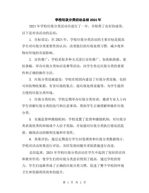学校垃圾分类活动总结2024年