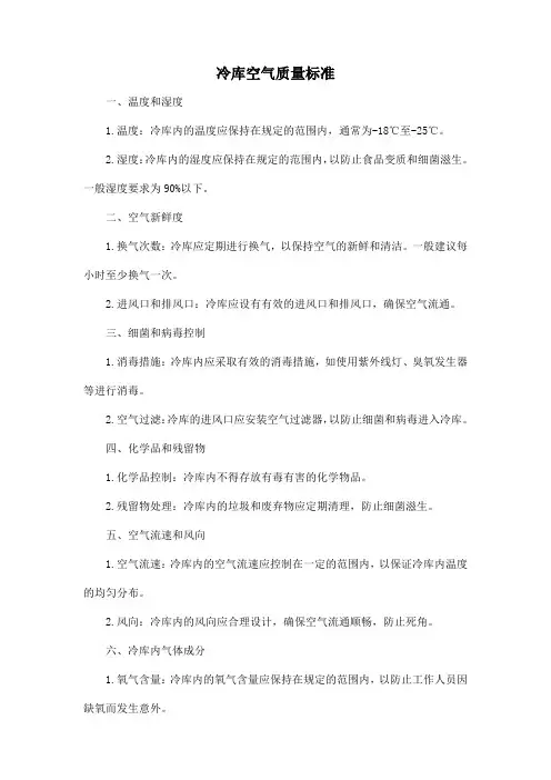 冷库空气质量标准