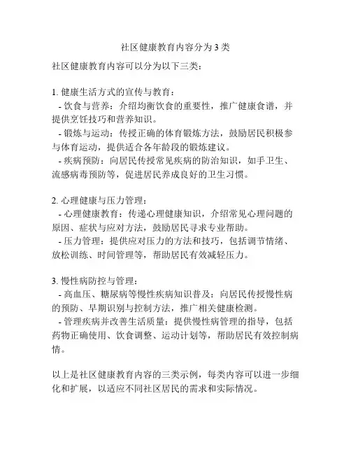 社区健康教育内容分为3类