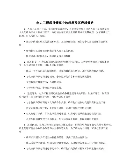 电力工程项目管理中的问题及其应对策略