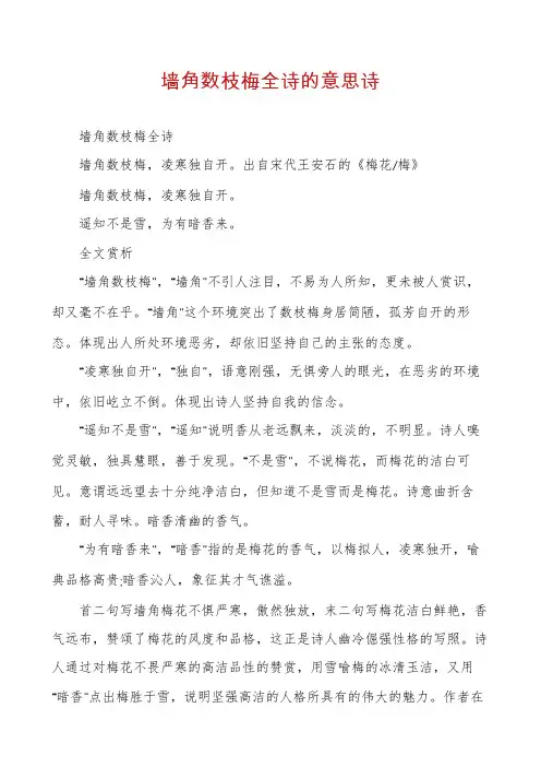 墙角数枝梅全诗的意思诗