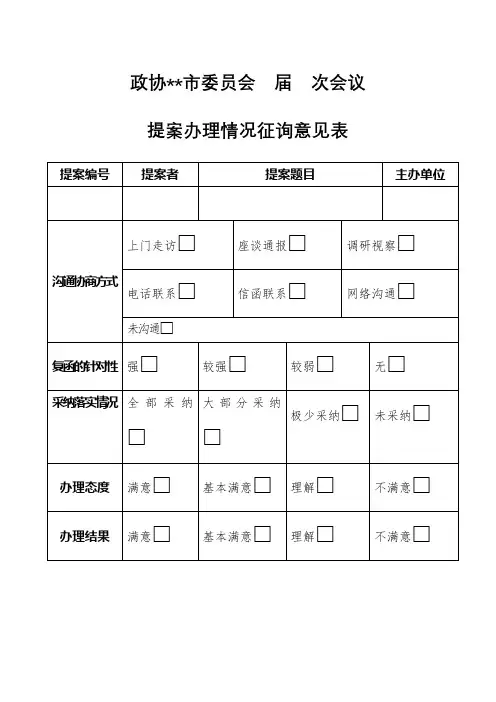 政协XX市委员会届次会议提案办理情况征询意见表【模板】