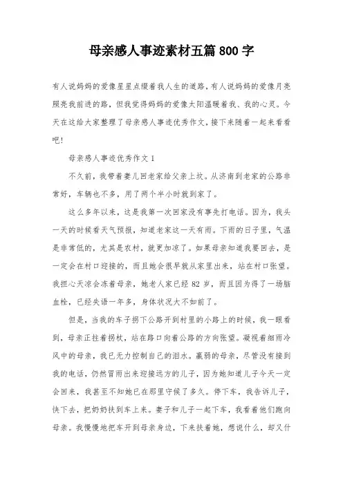 母亲感人事迹素材五篇800字