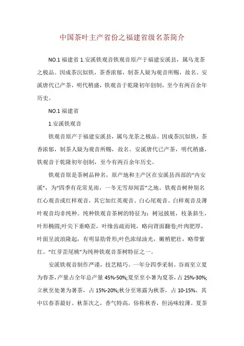 中国茶叶主产省份之福建省级名茶简介