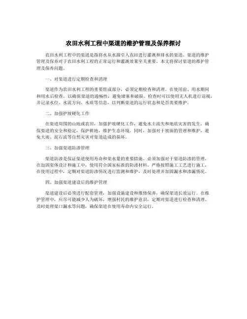 农田水利工程中渠道的维护管理及保养探讨